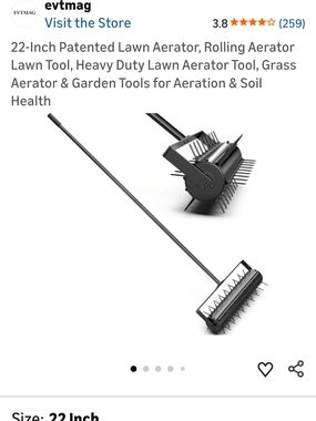 22-Inch Patented Rolling Lawn Aerator - Black